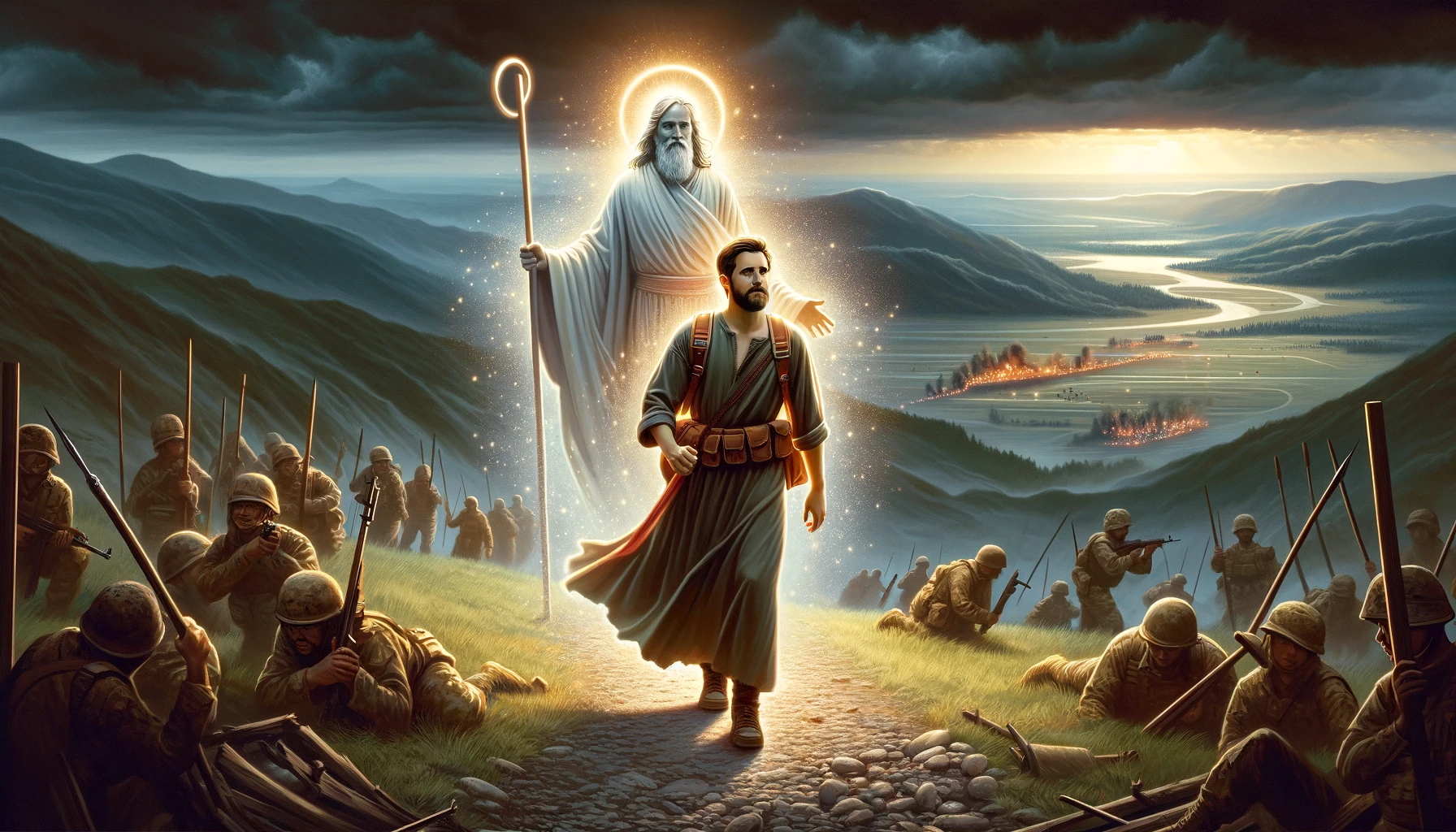 A believer walking with God beside them. 