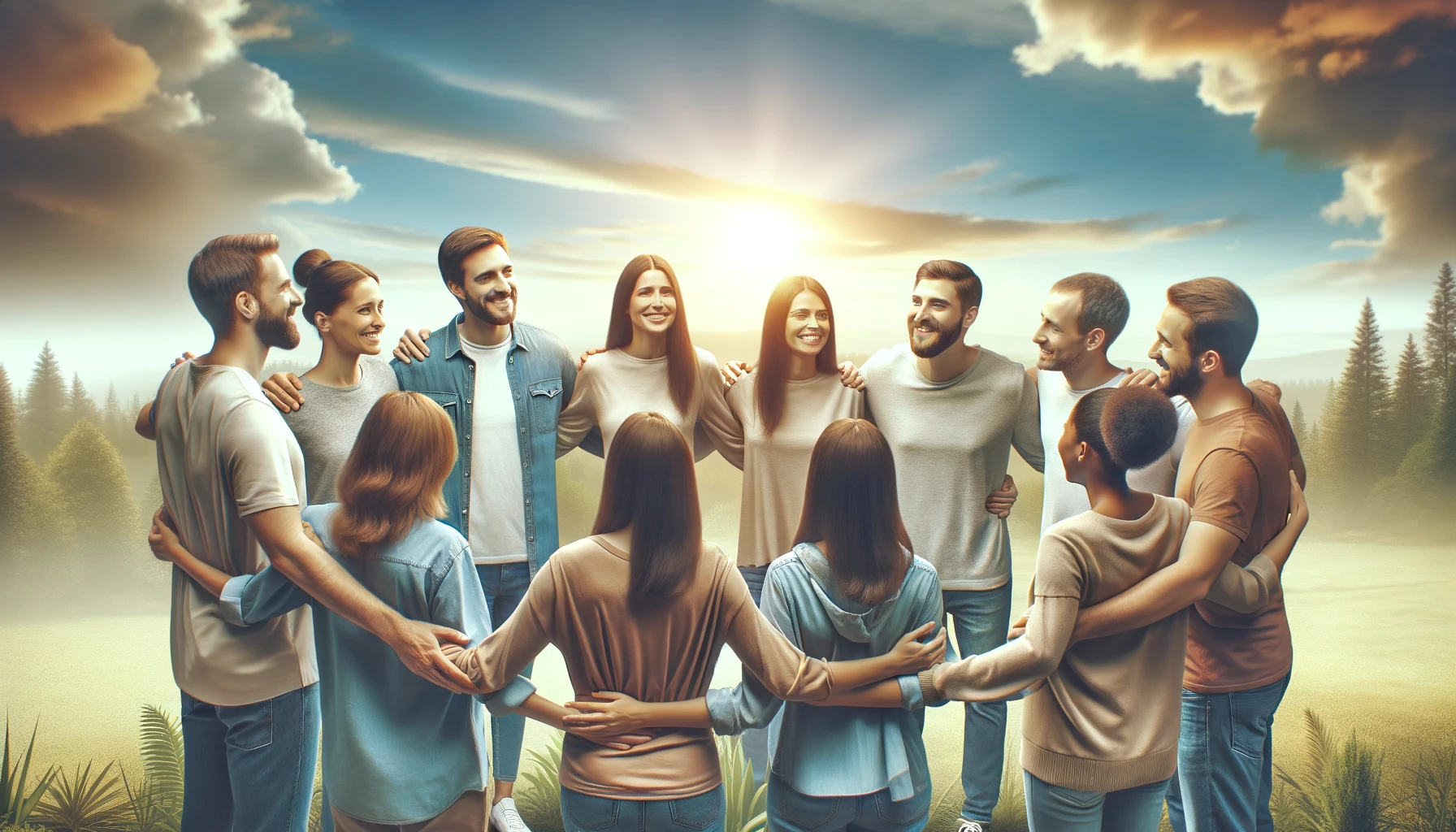 Illustration of a group of diverse people standing in a circle.