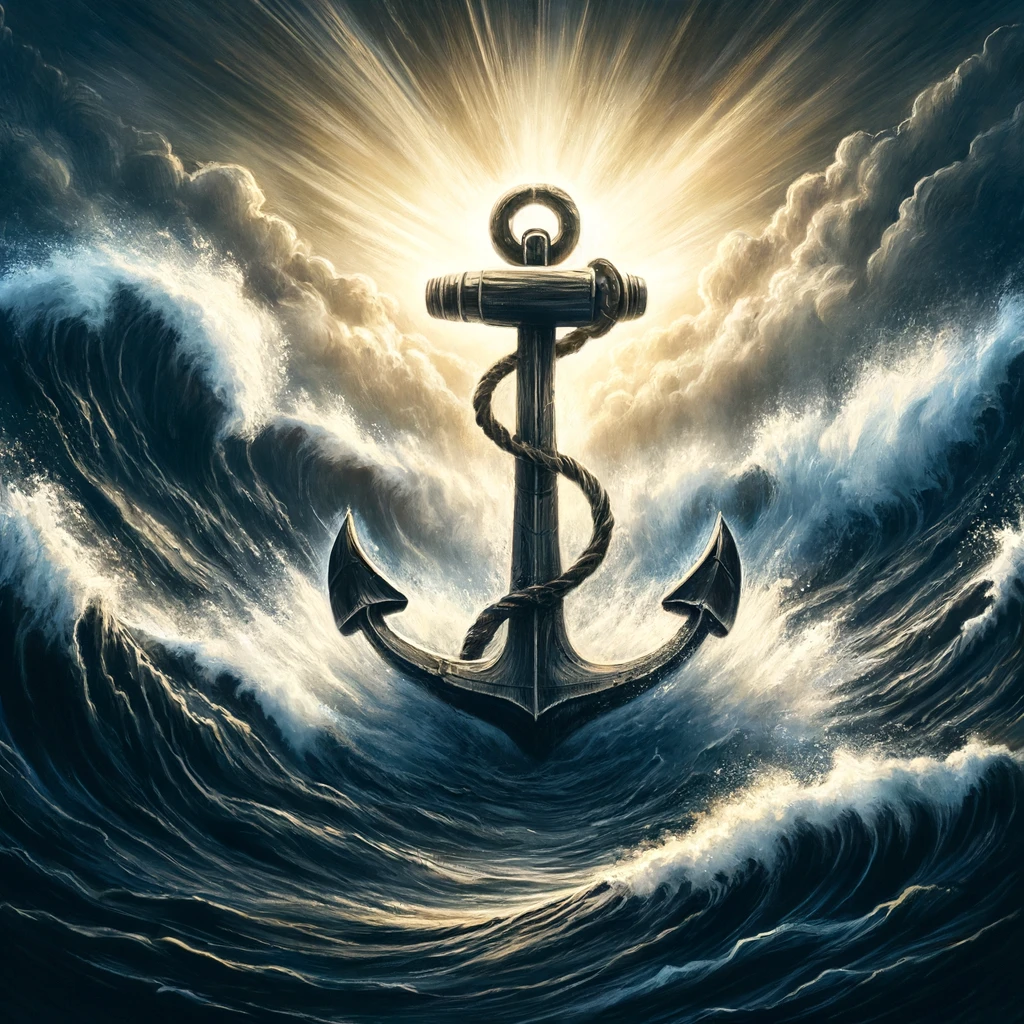 An anchor firmly grounded amidst turbulent waves.