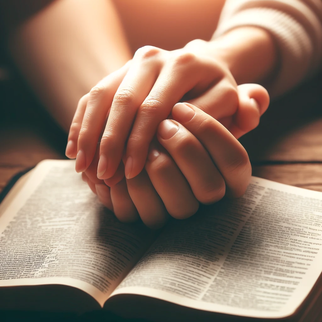 A close-up of two hands clasped together, representing unity and support.