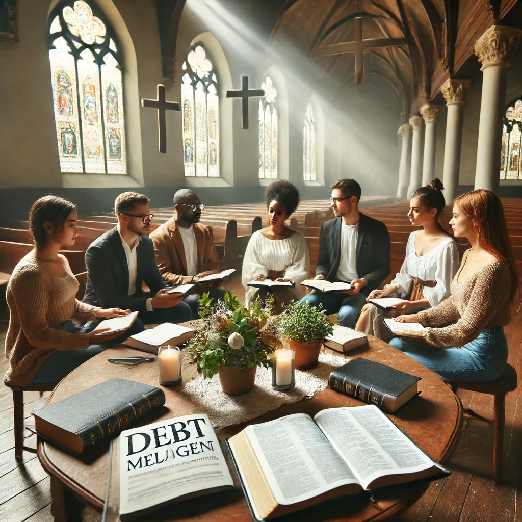 A group of diverse individuals sitting around a table with open Bibles.