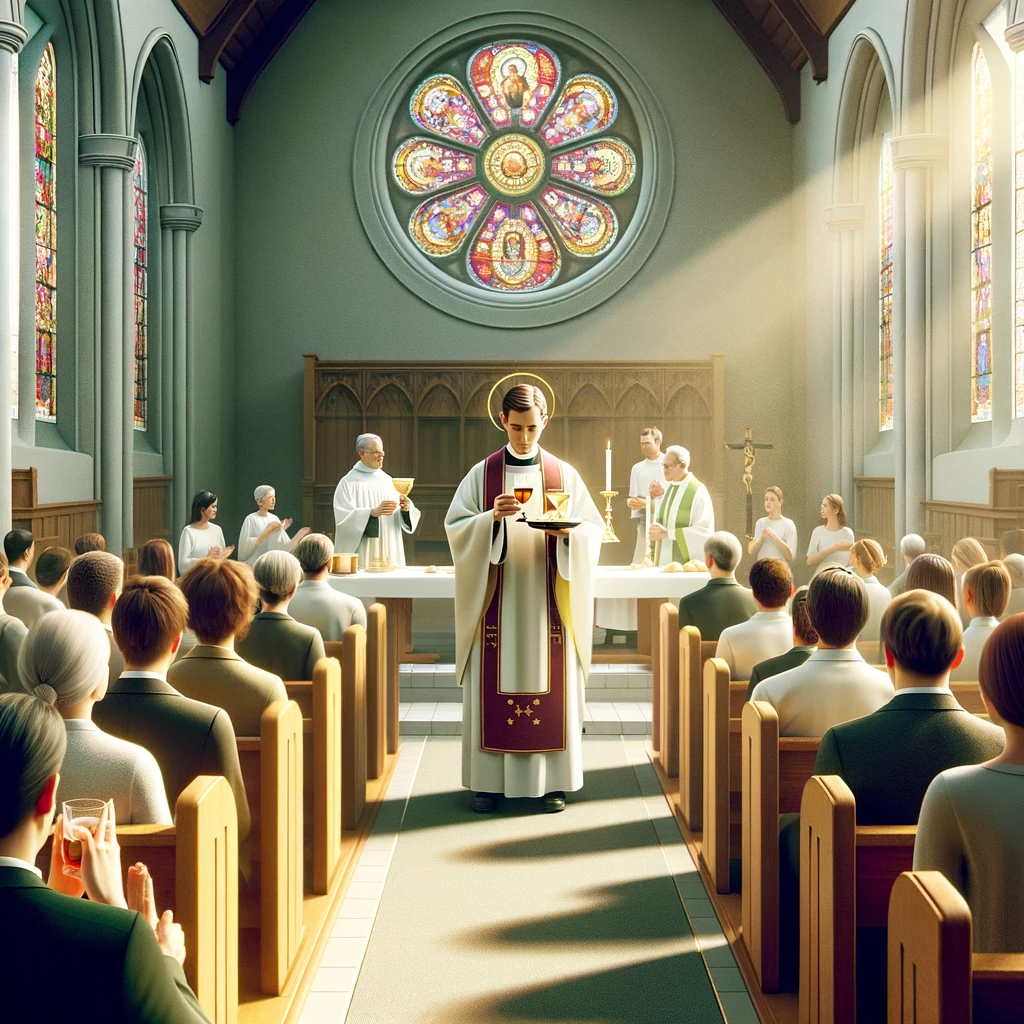 A modern-day communion service in a church.