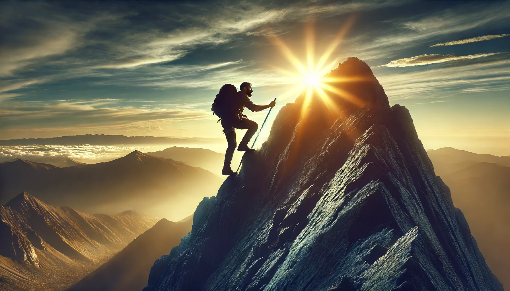 A person climbing a steep mountain with determination.