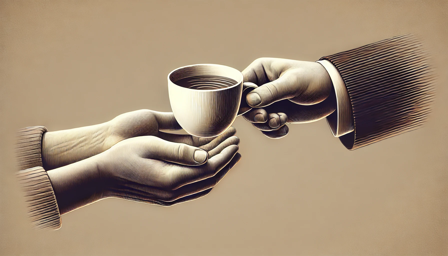 A person giving a cup of water to another person.