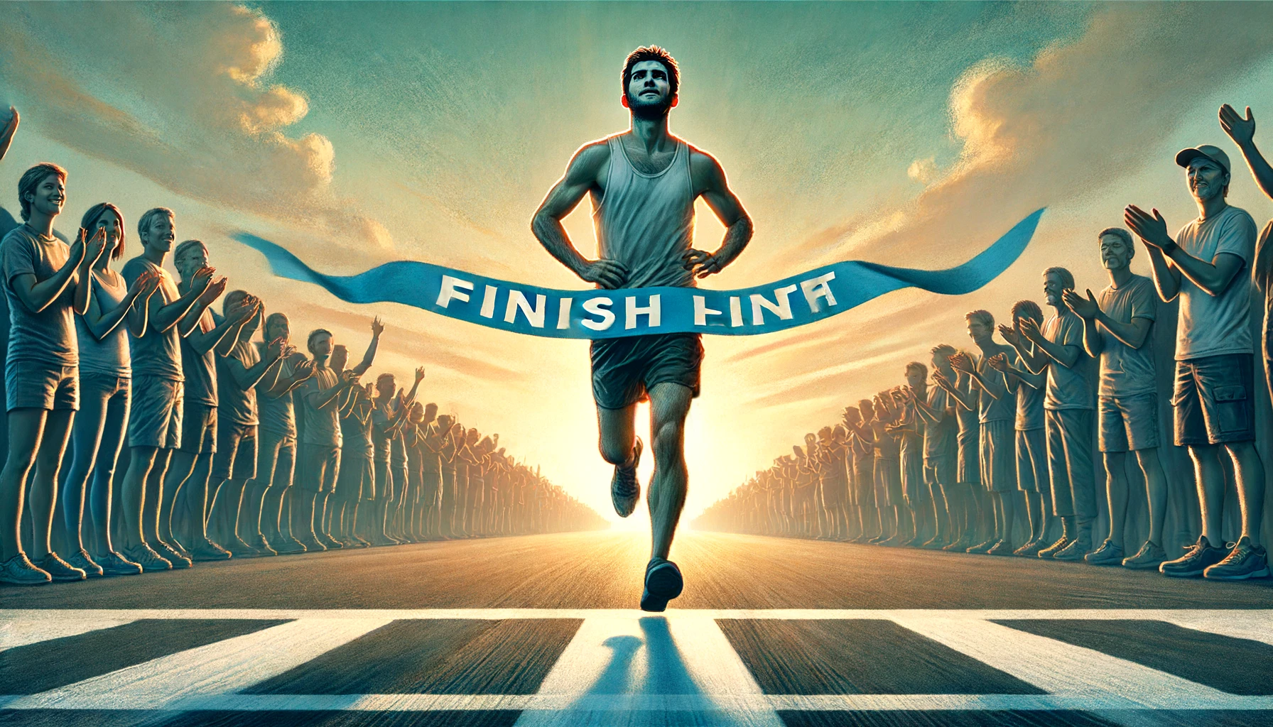 A runner crossing the finish line.