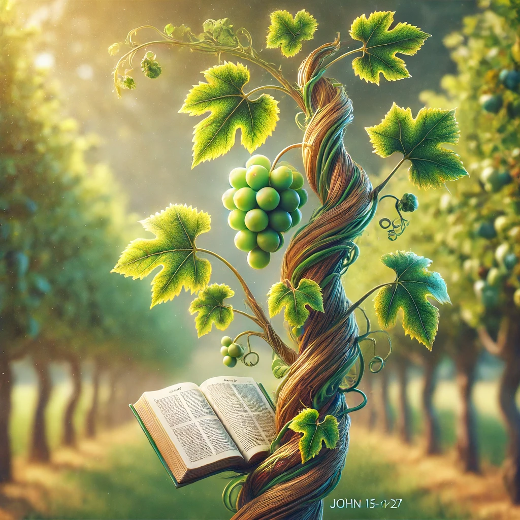 An artistic representation of a vine with thriving branches.