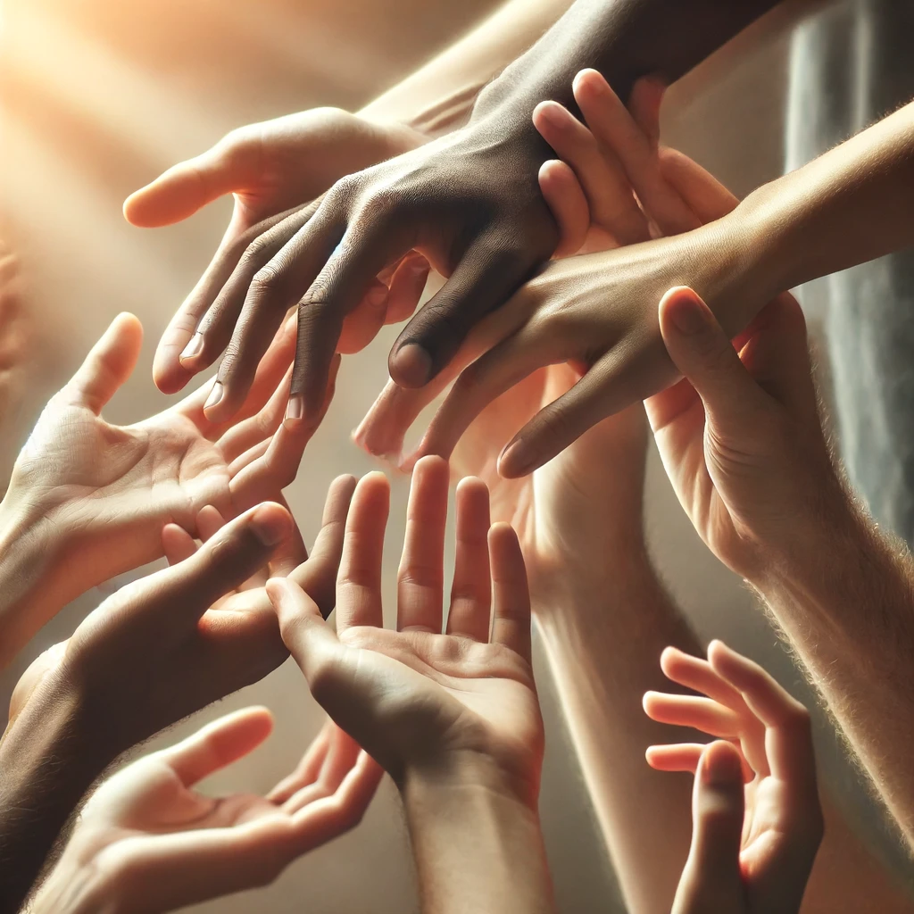 Hands reaching out to help and support each other.