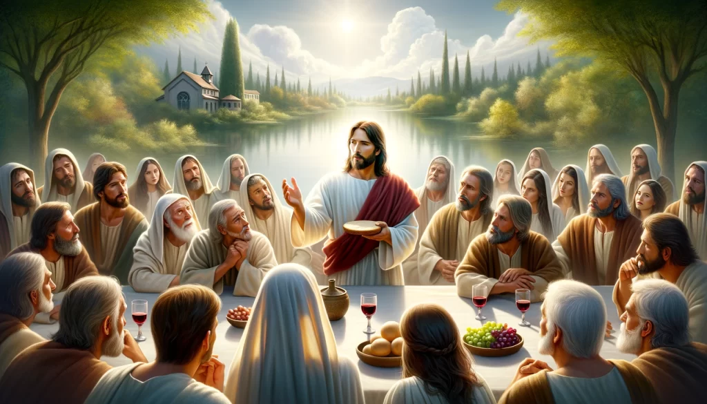 Jesus teaching a group of people.