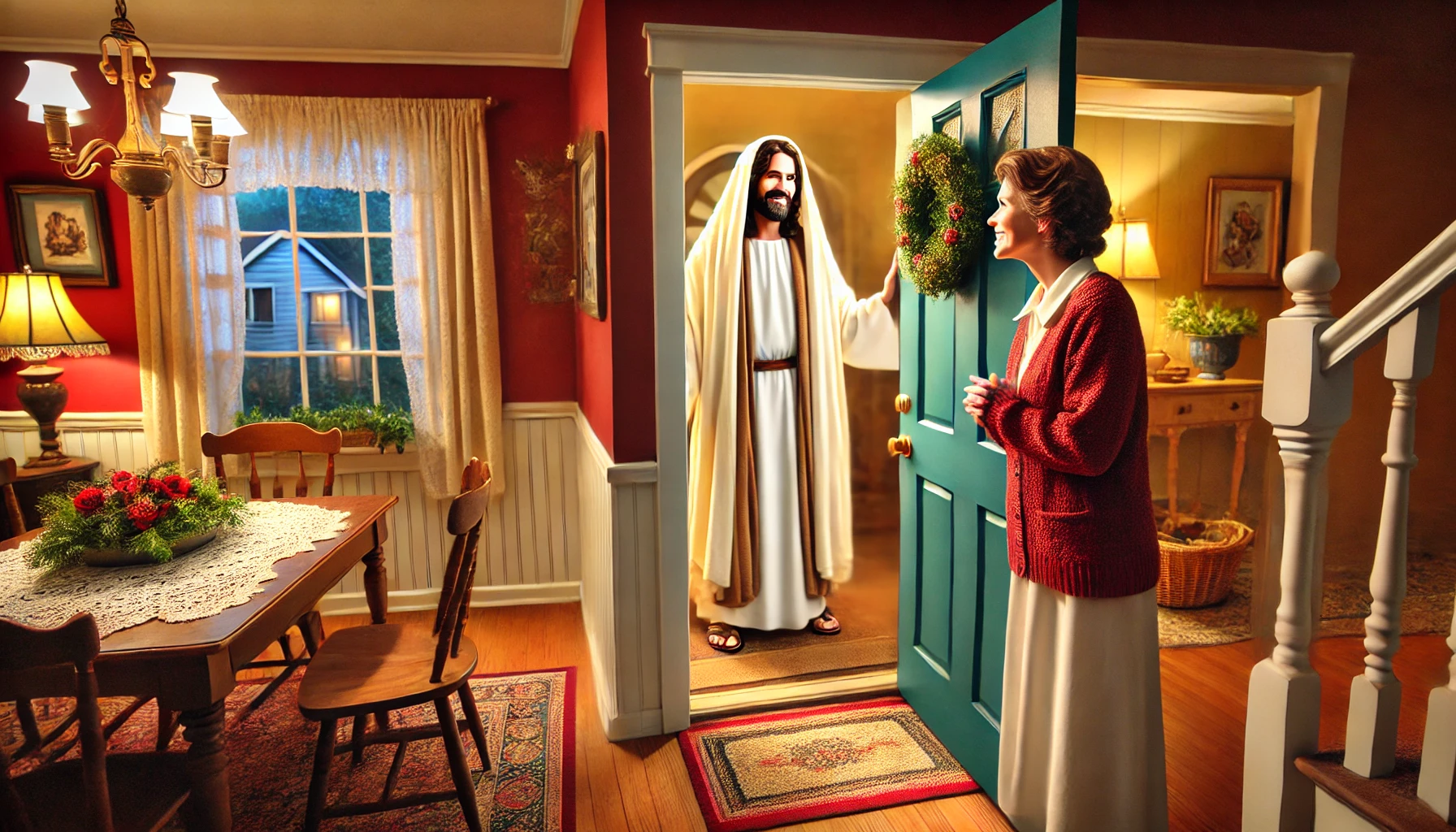 Martha welcoming Jesus into her home.