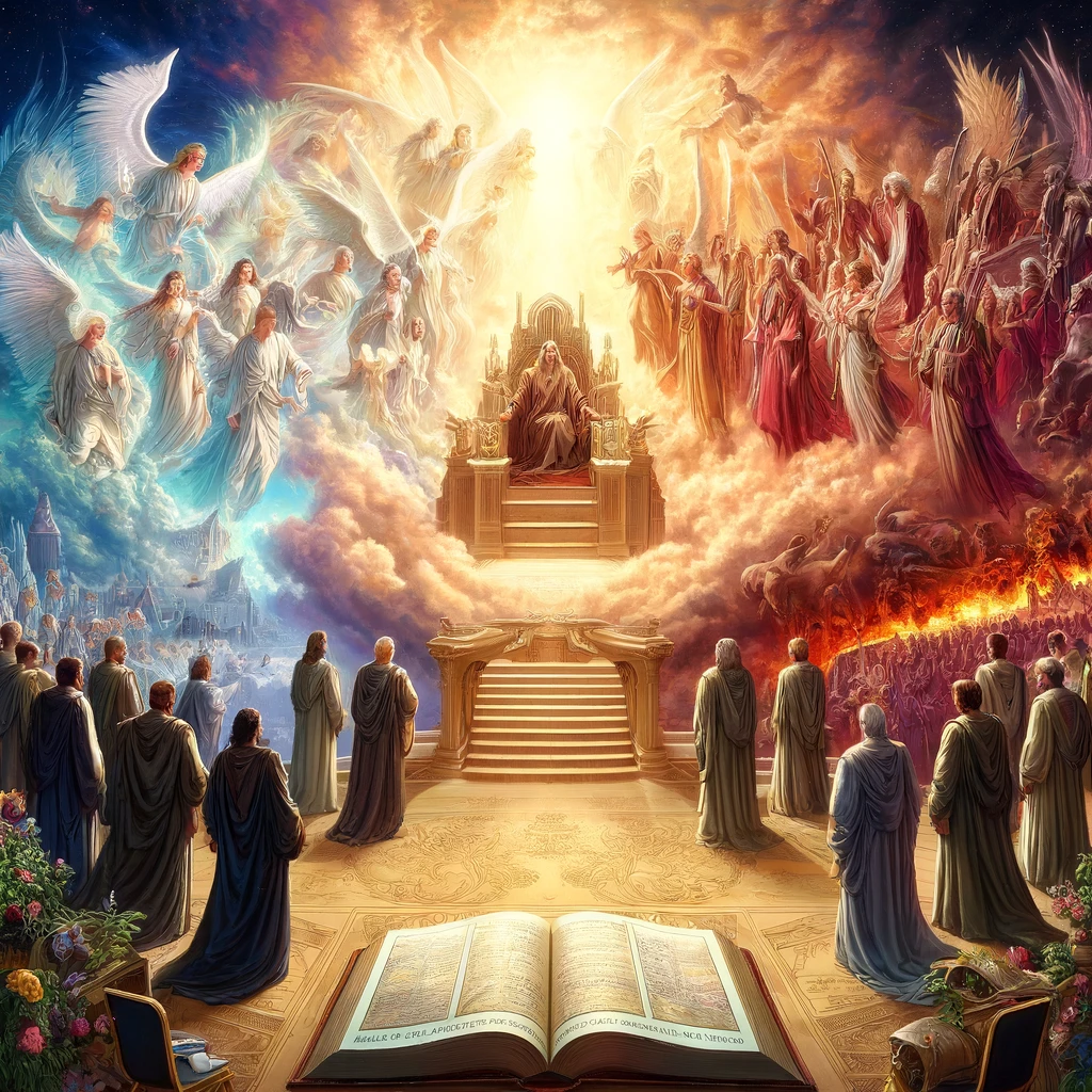 The final judgment with angels separating the righteous from the wicked.