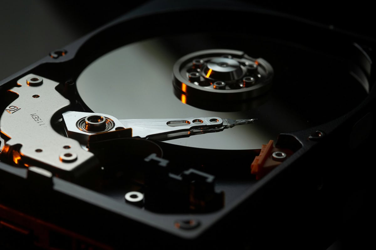 Inner workings of a hard drive.