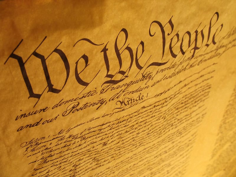 A photo of the top of the U.S. constitution.