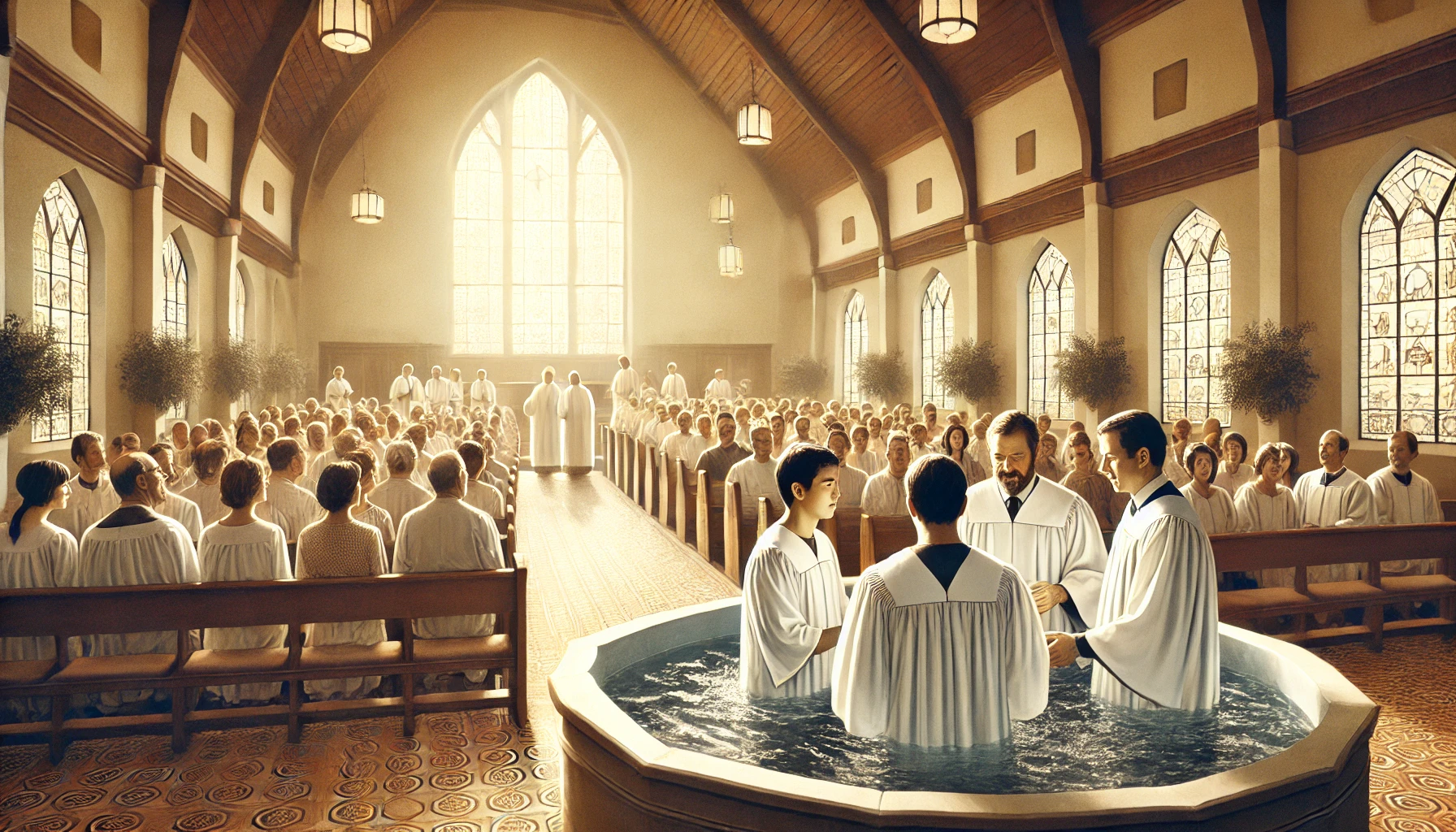 A baptismal ceremony inside a church.