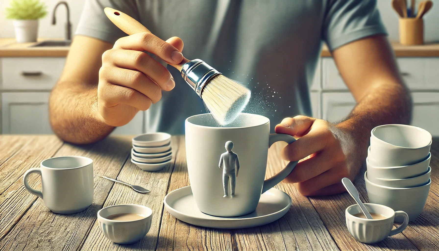 A person cleaning the inside of a cup with a brush, focusing on the cup's interior.