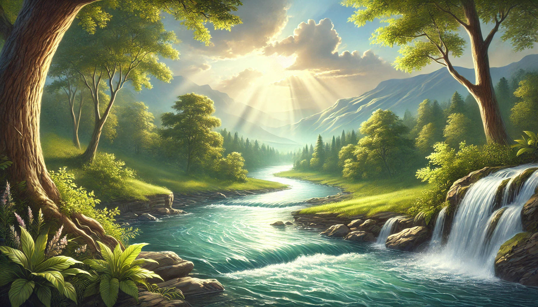 A serene landscape with a flowing river