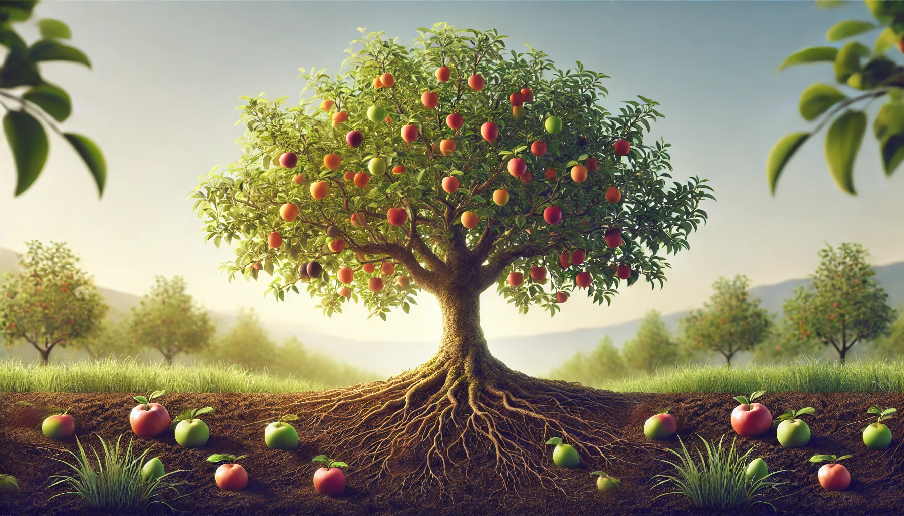 A tree with branches bearing different fruits.