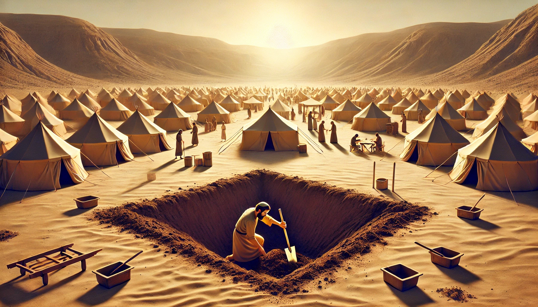 An ancient Israelite camp in the desert.