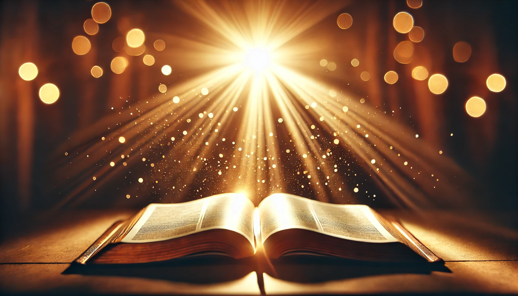 An open Bible with radiant light shining from its pages.