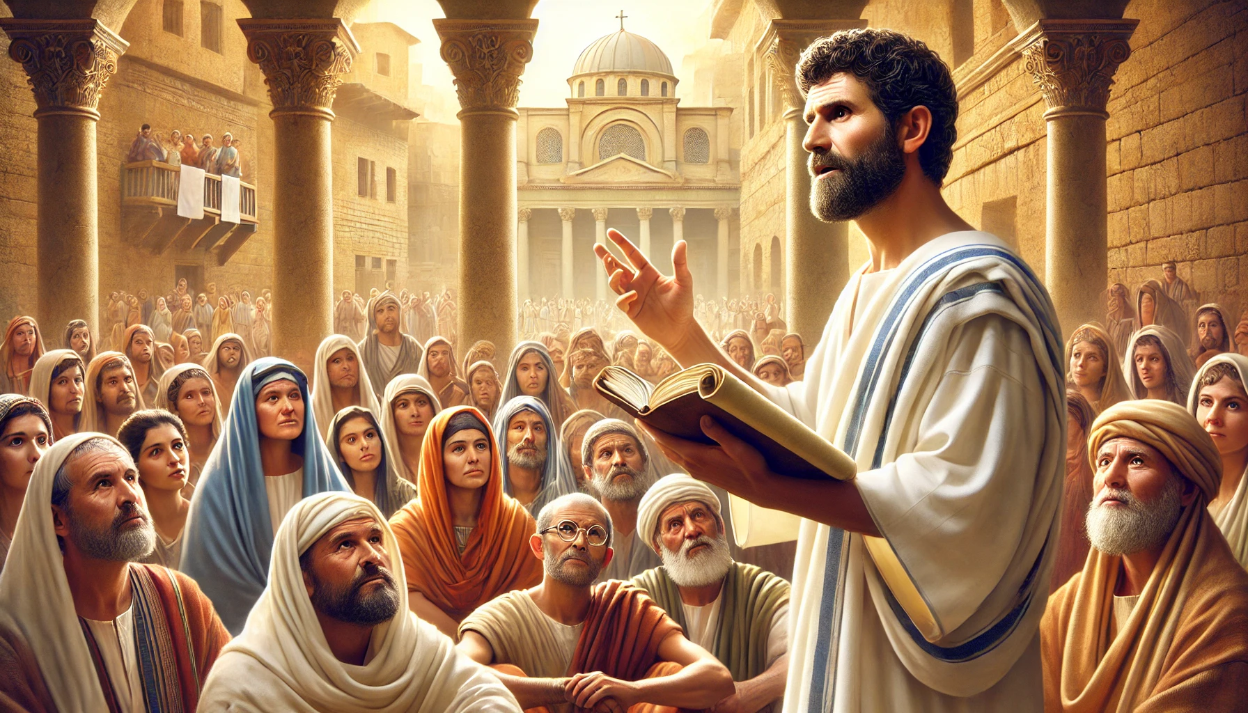 Paul preaching to a group of Gentiles.