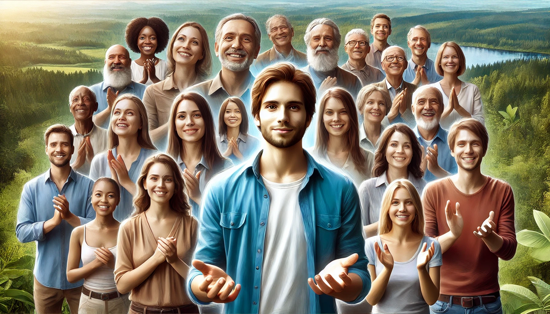 A diverse group of people, both male and female, reflecting joy and dignity.