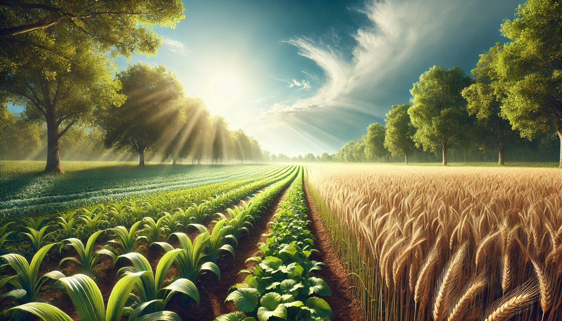 A field with lush crops growing.