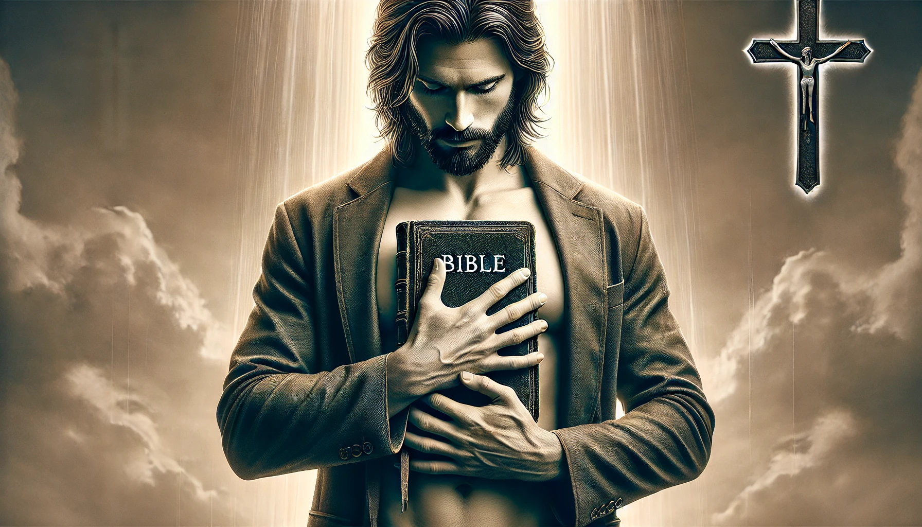 A man holding a Bible to his chest.