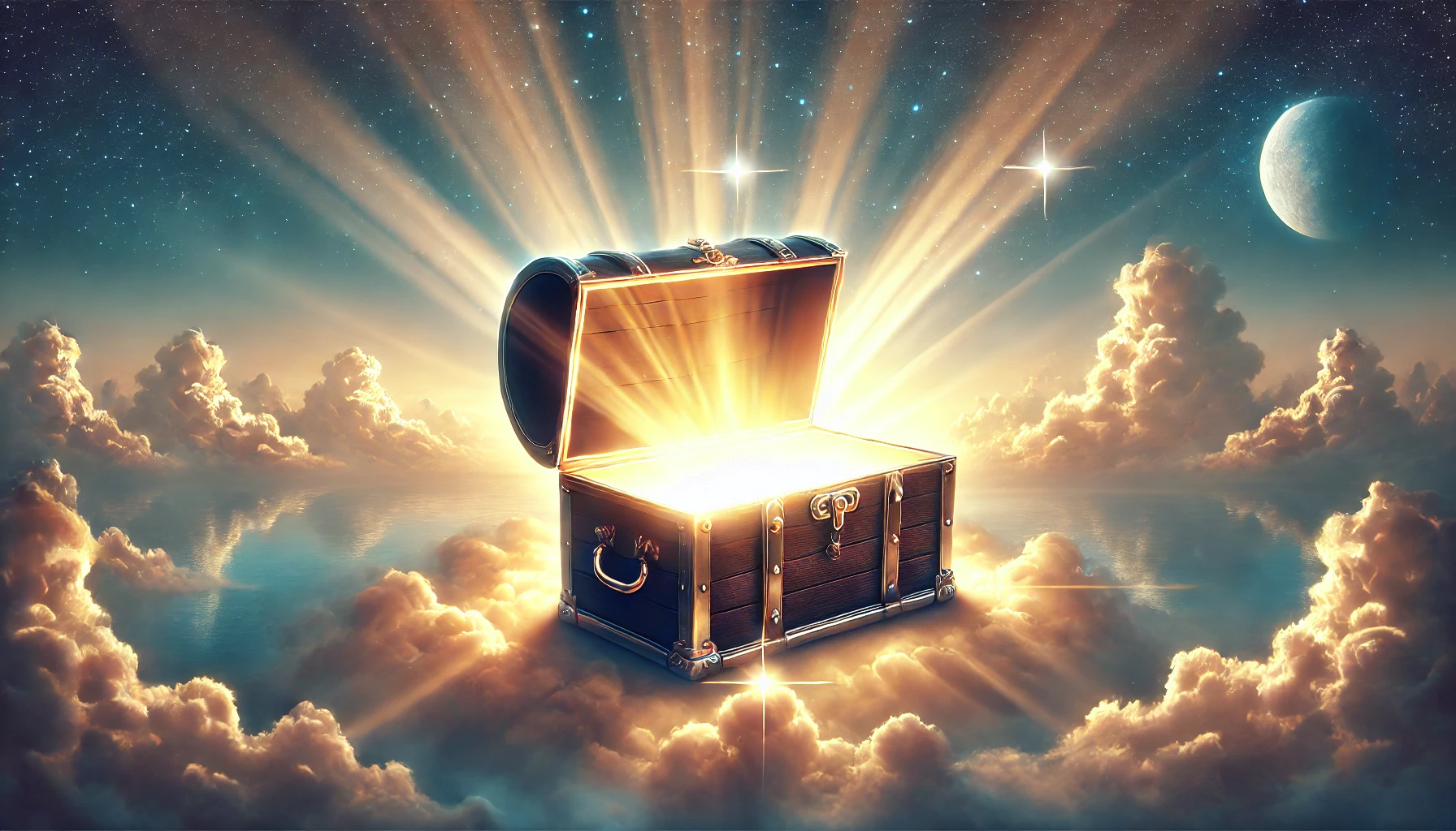 A treasure chest filled with glowing, heavenly light.