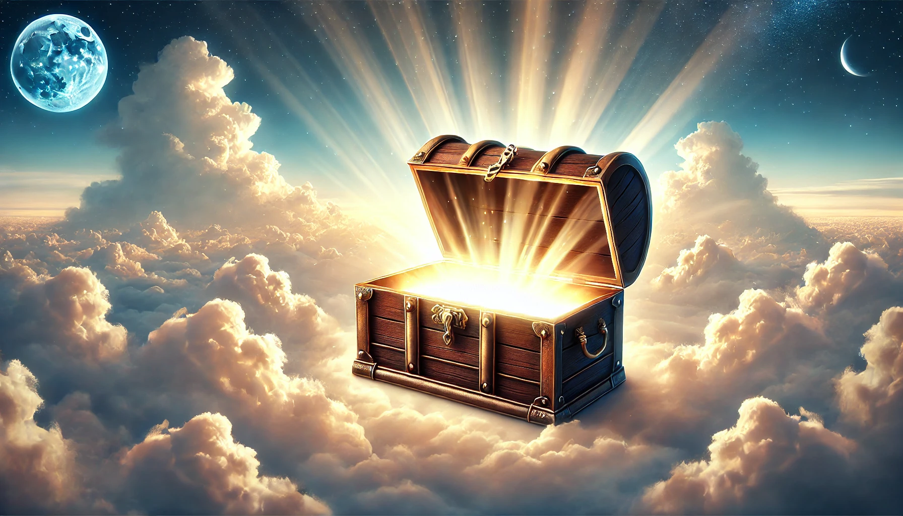 A treasure chest filled with glowing, heavenly light.