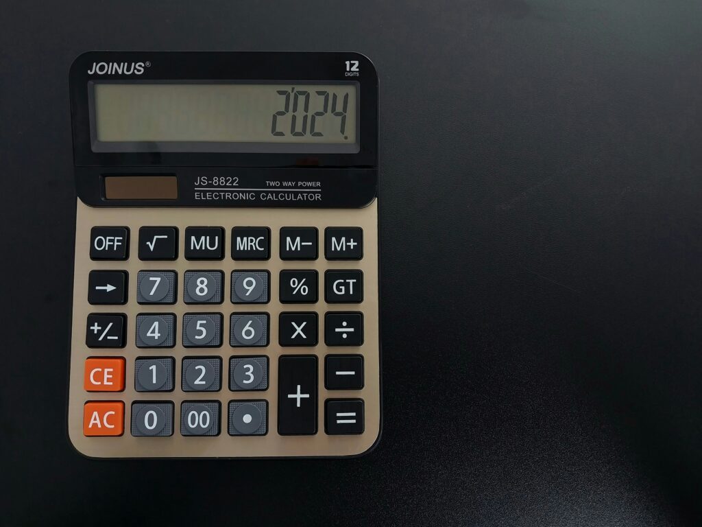 A calculator displaying 2024.