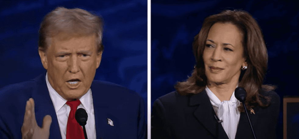 Trump and Harris in a split screen during their debate.