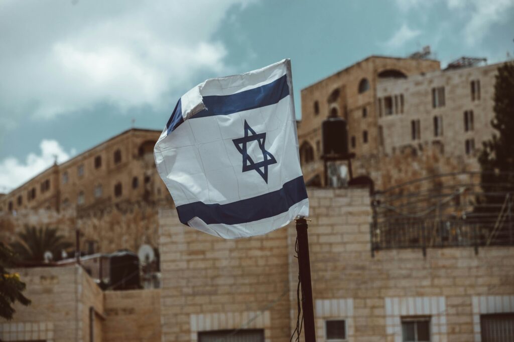 The flag of Israel flies over Jerusalem.