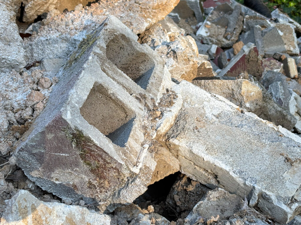 Cinder block rubble.