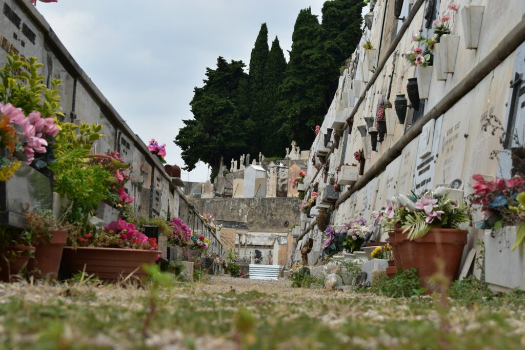 Old graveyard with mausoleum.