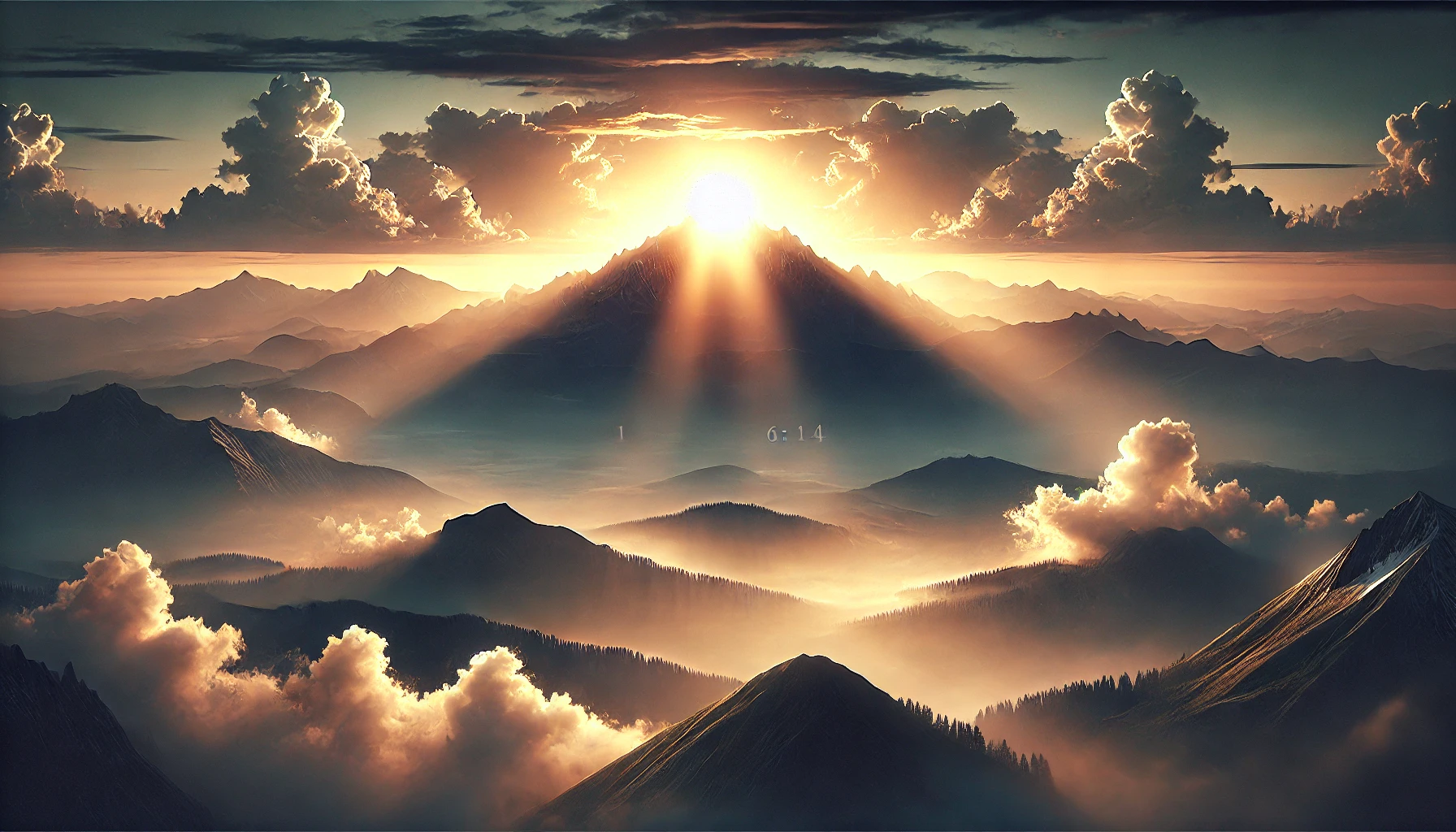 A glowing sunrise over a mountaintop.