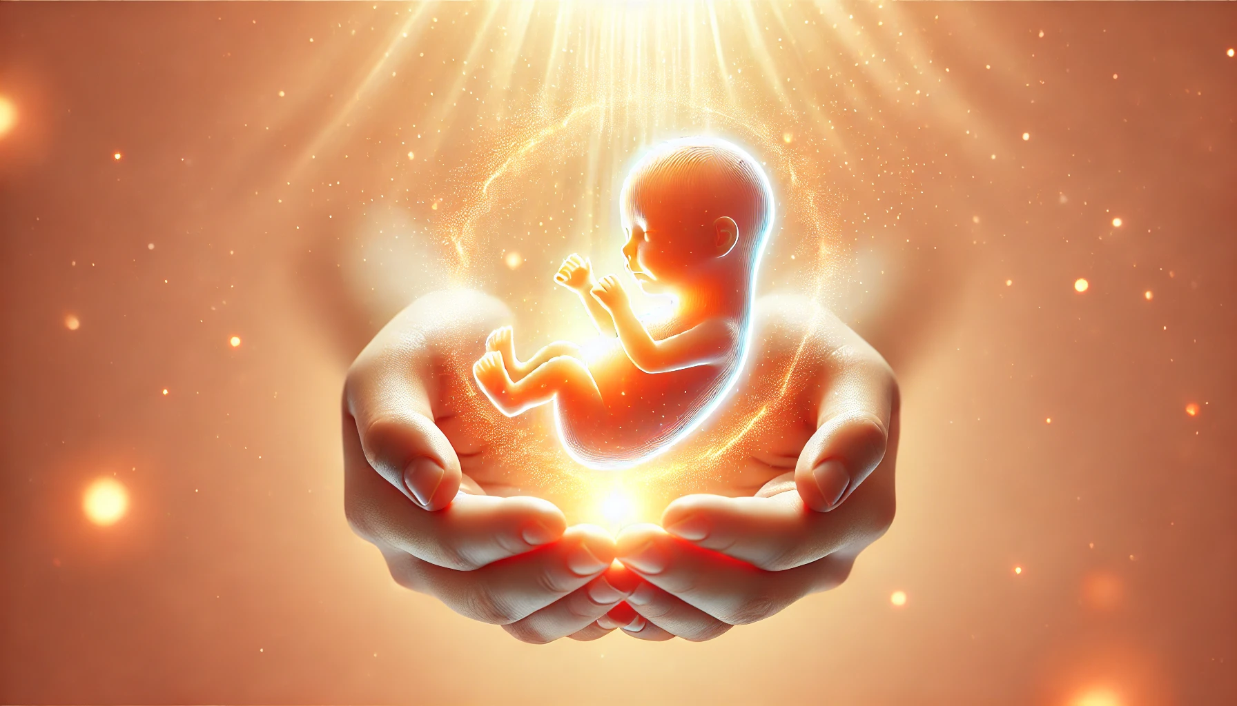 A glowing unborn fetus inside the womb, with gentle light emanating from the baby to the mother’s belly.