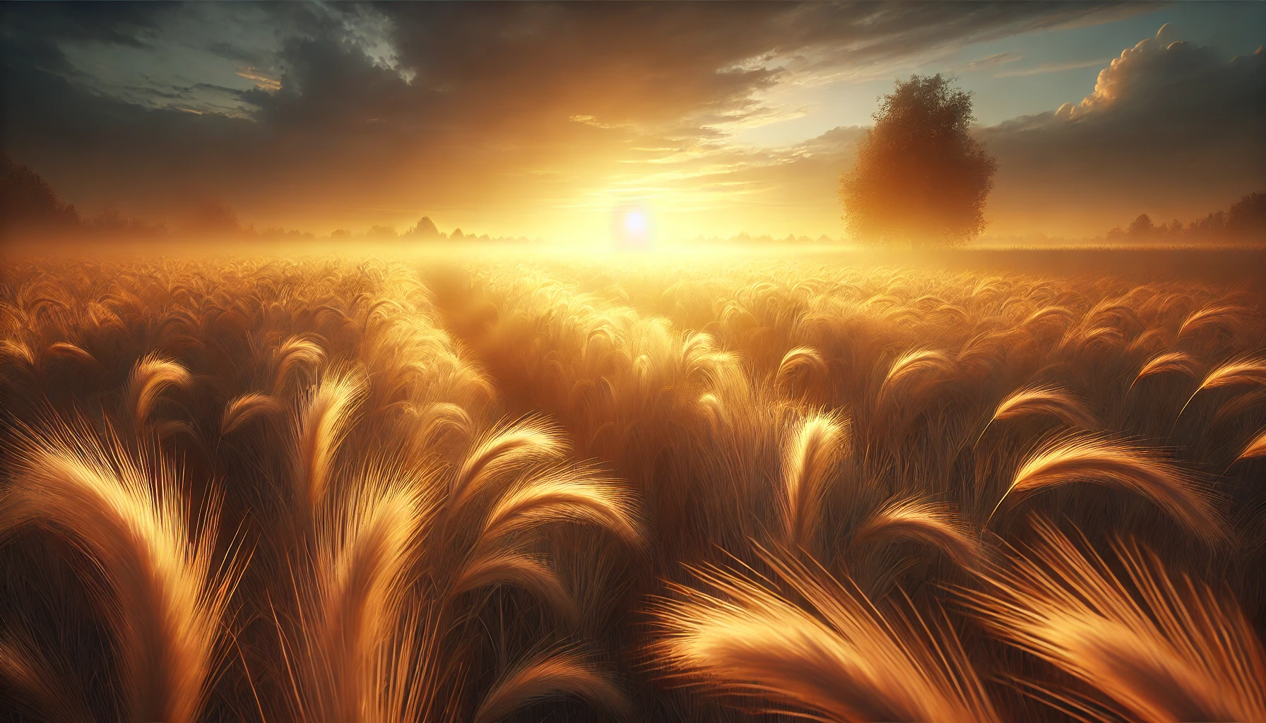 A photo-realistic horizontal illustration of a peaceful, golden field at twilight, symbolizing eternal rest and divine blessing. The field is covered