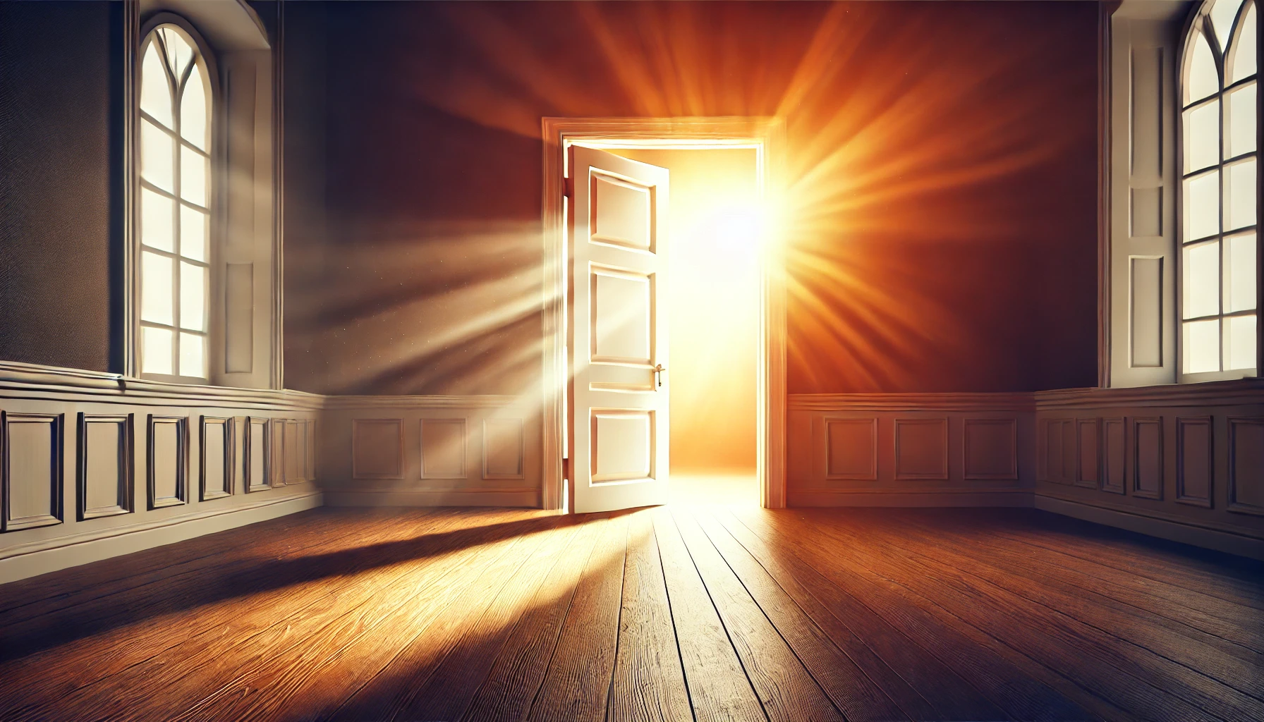 A bright open doorway leading to a sunlit space.