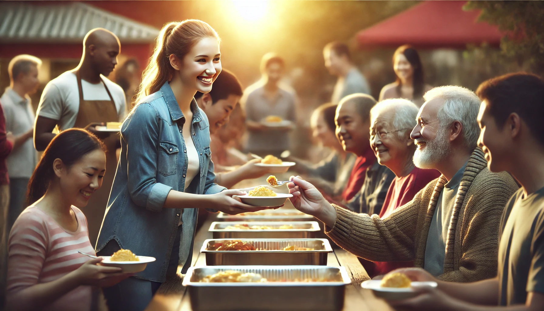 A group of people serving food to others in need.