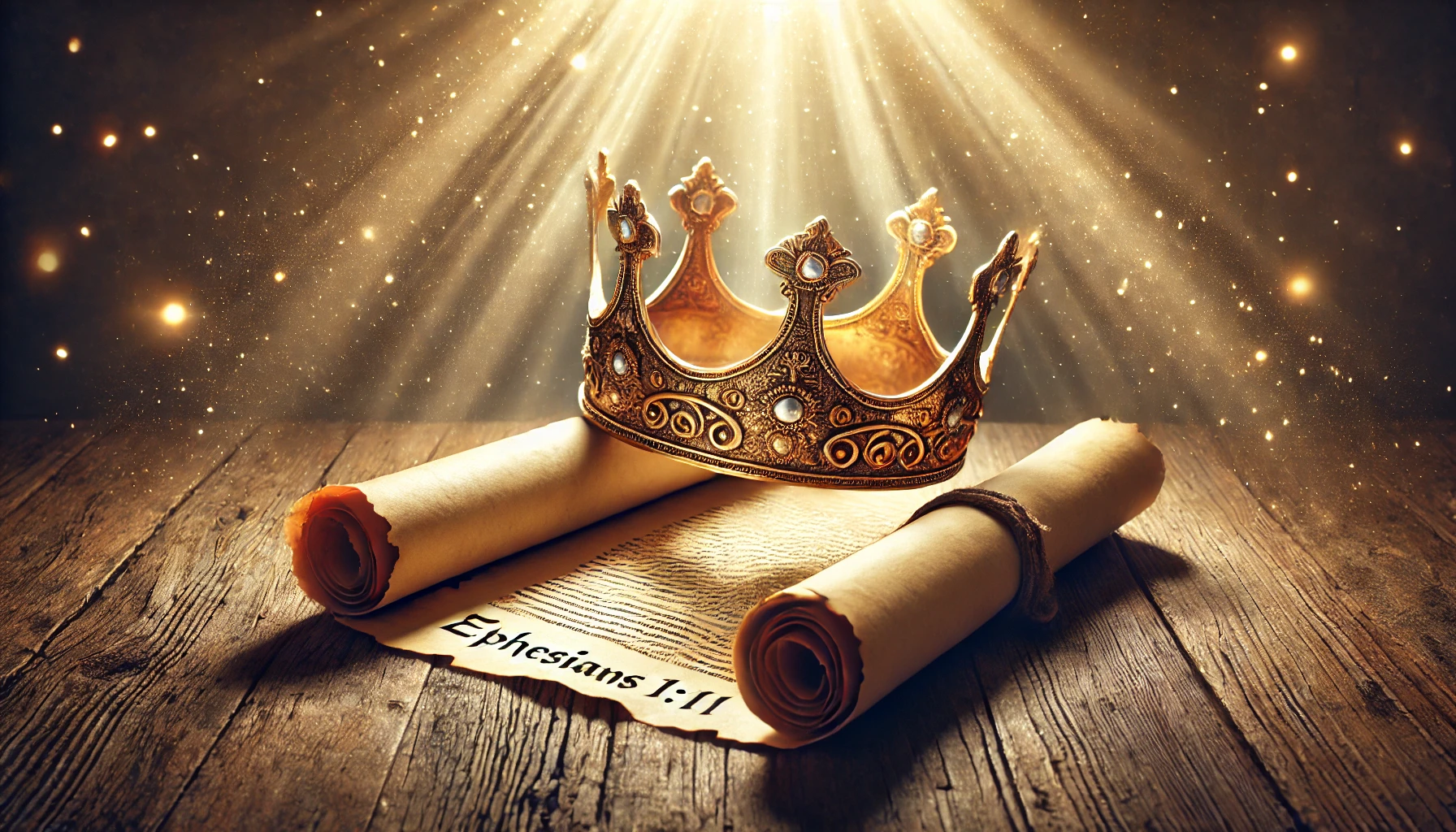 A radiant golden crown resting on an ancient scroll.