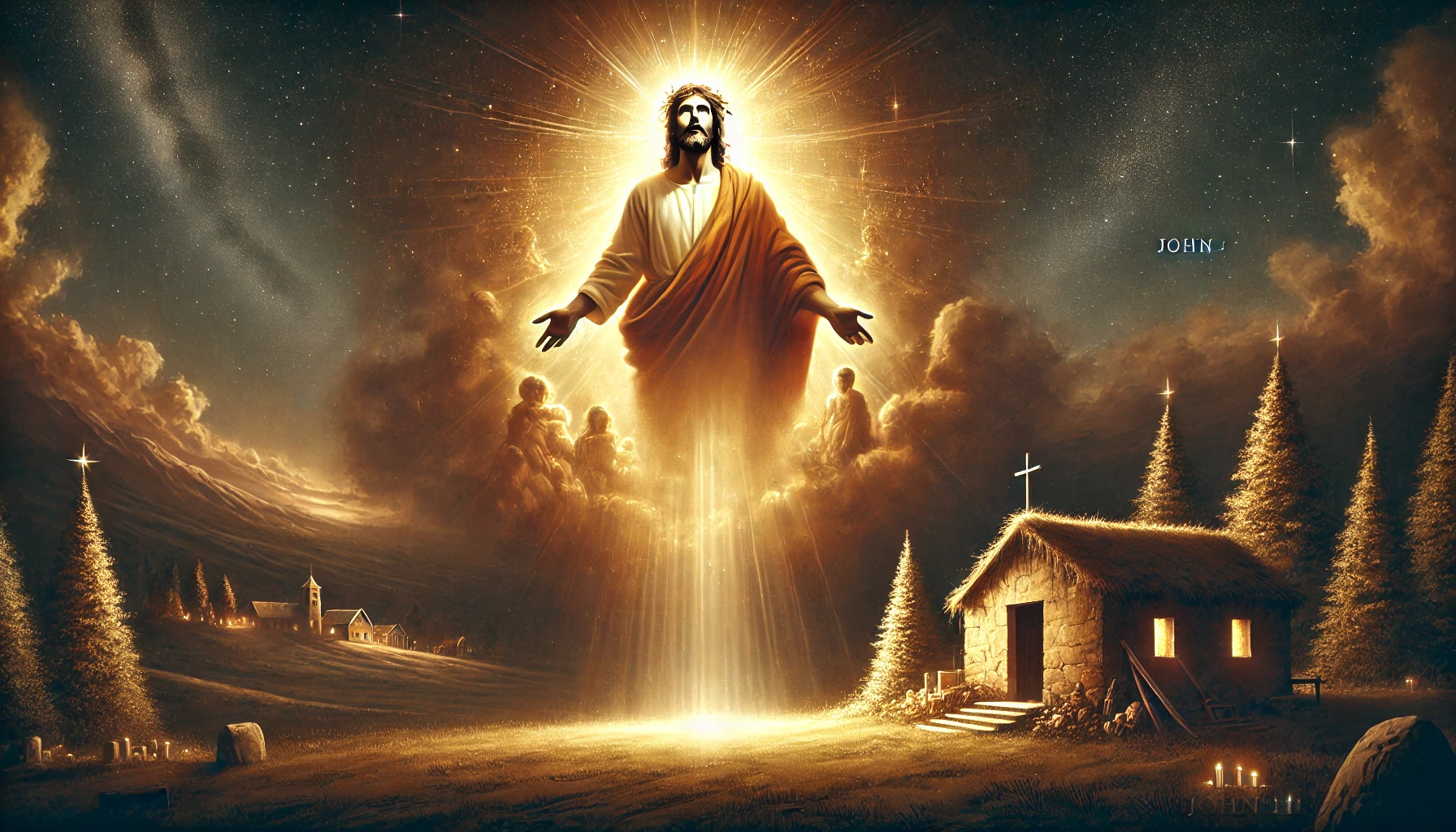 A warm and glowing representation of Jesus in a serene setting.