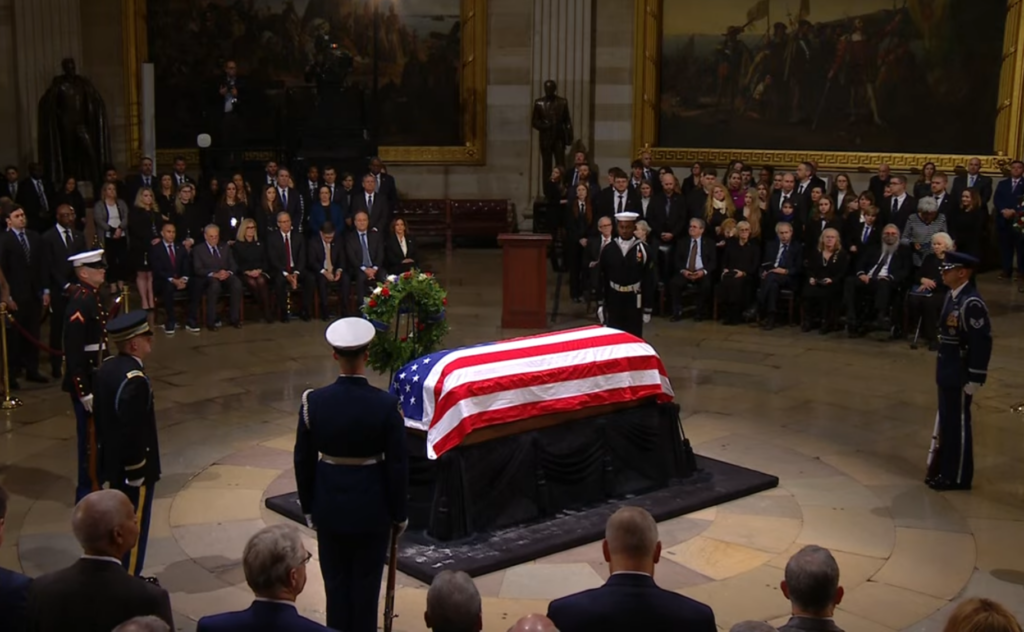 President Jimmy Carter's casket at his state funeral in the capital rotunda.