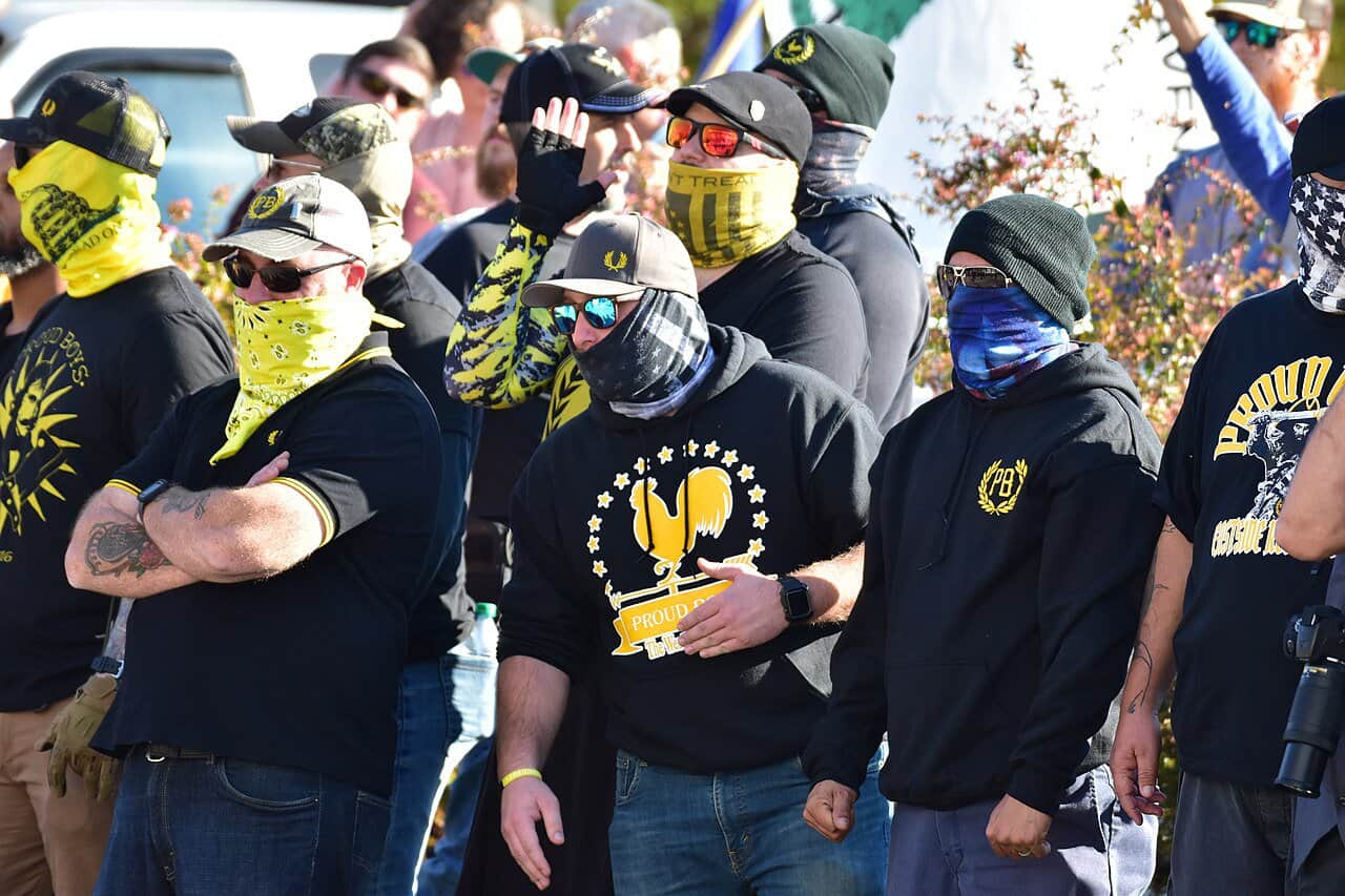 A group of masked Proud Boys.