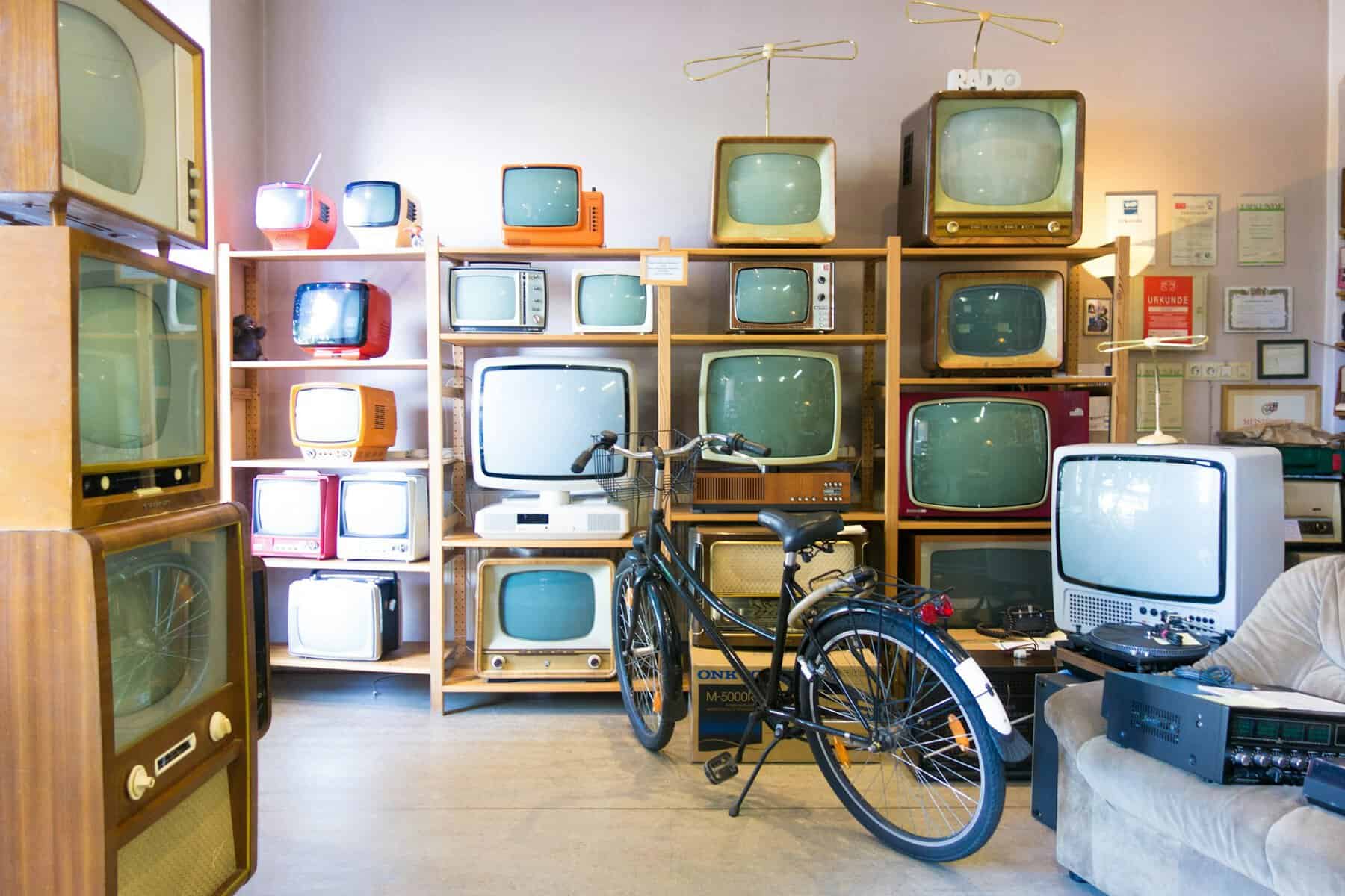 Shelves of vintage TV's.