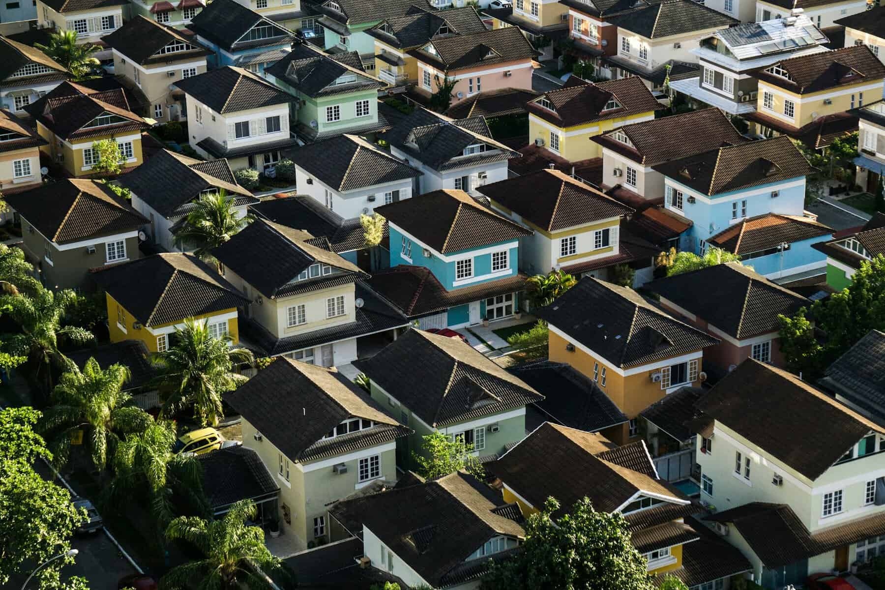 Closeup of a neighborhood seen from above.