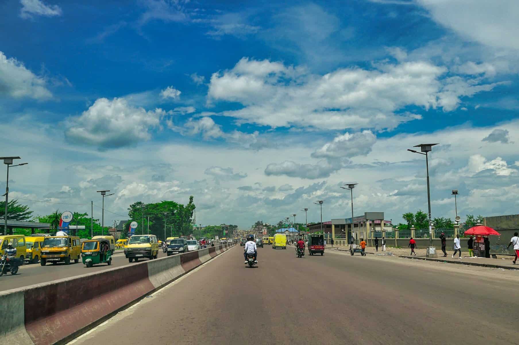 Motorists on a road in the Democratic Republic of Congo.