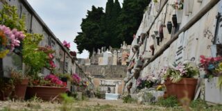 Old graveyard with mausoleum.