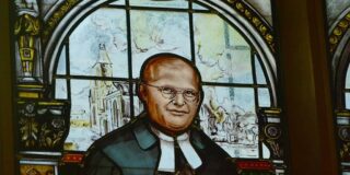 Stained glass representation of Dietrich Bonhoeffer.