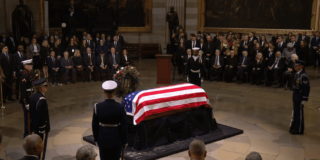 President Jimmy Carter's casket at his state funeral in the capital rotunda.