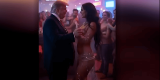 President 47 ogling a scantily dressed woman.