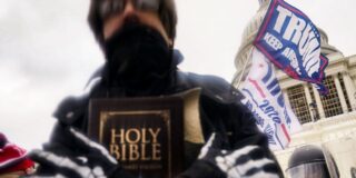 January 6th rioter holding a Bible.